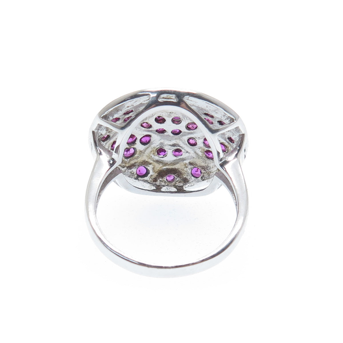 925 Sterling Silver Lab-Created Pink Sapphire Ring Size 7