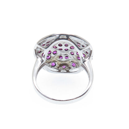 925 Sterling Silver Lab-Created Pink Sapphire Ring Size 7
