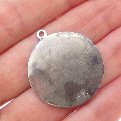 ANSON 925 Sterling Silver Vintage Engraved Bride Oxidized Charm Pendant
