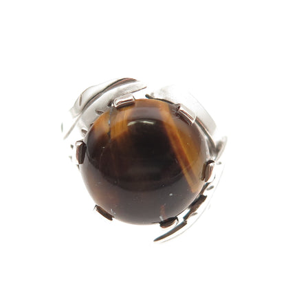 925 Sterling Silver Vintage Real Tiger Eye Feather Ring Size 6