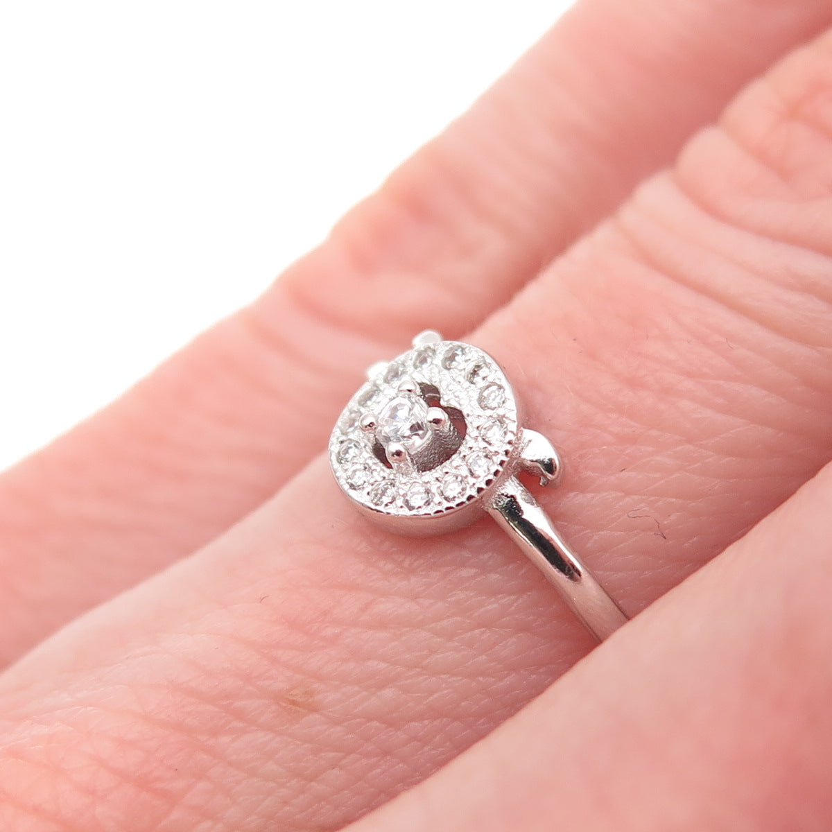 925 Sterling Silver Round-Cut C Z Adjustable Ring Size 5
