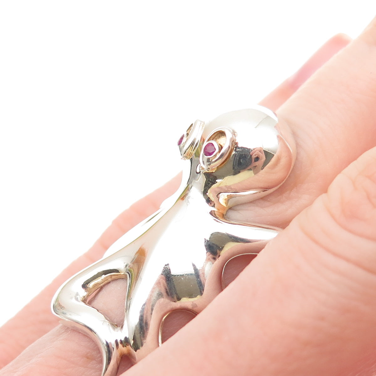 925 Sterling Silver Vintage Real Ruby Modernist Octopus Ring Size 5.5-6.5