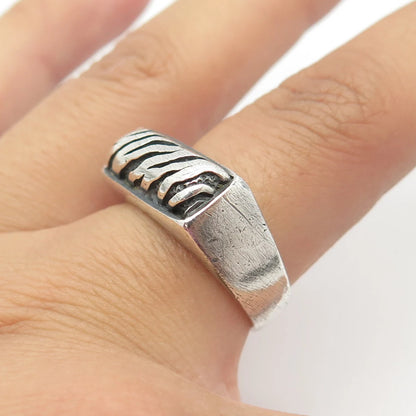 925 Sterling Silver Vintage Animal Print Bar Ring Size 8.25