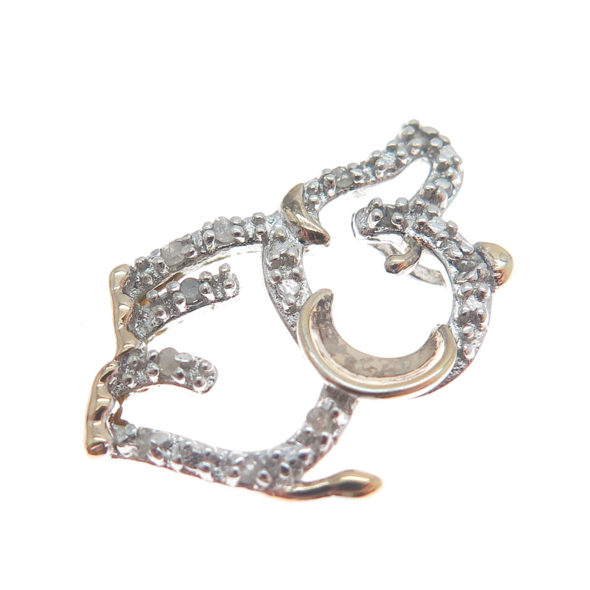 925 Sterling Silver 2-Tone Real Round-Cut Diamond Elephant Minimalist Pendant