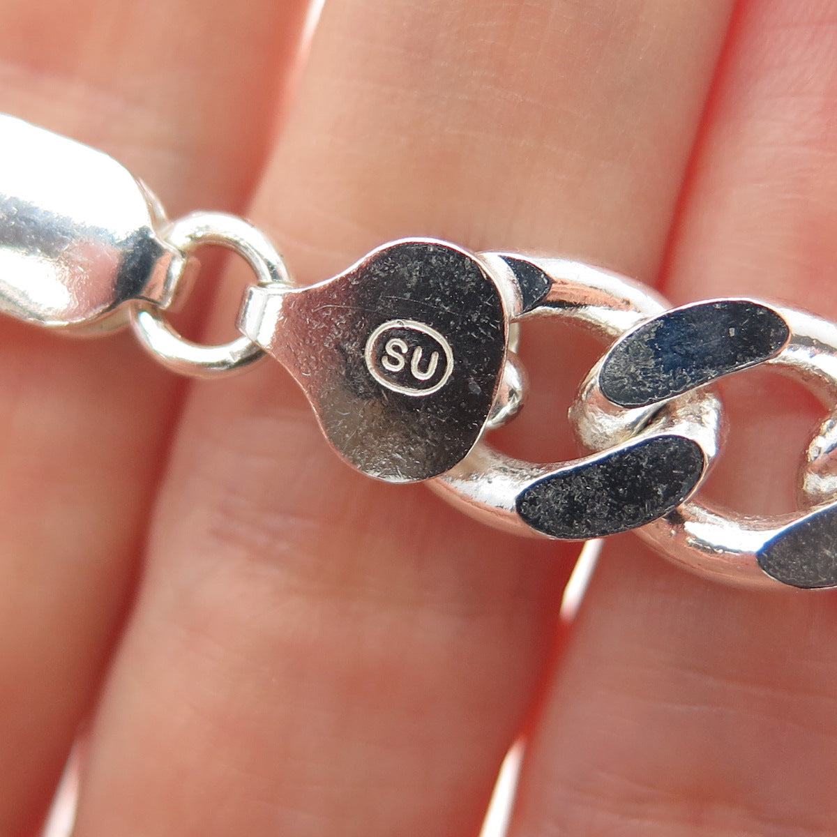 925 Sterling Silver Vintage Italy Curb Link Bracelet 9"
