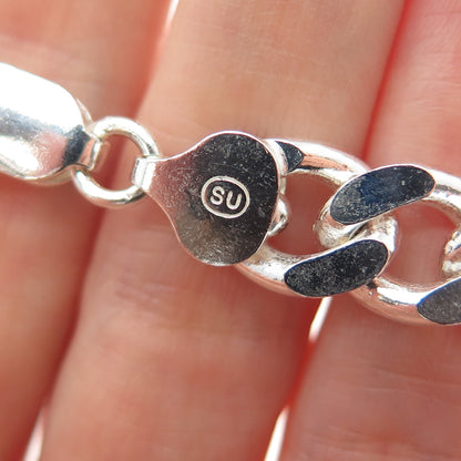 925 Sterling Silver Vintage Italy Curb Link Bracelet 9"