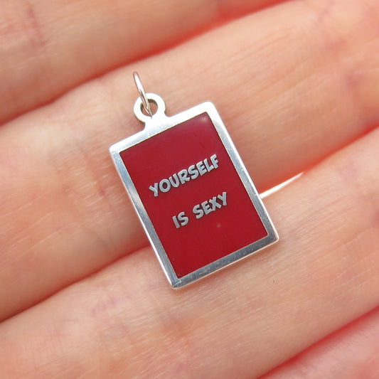 925 Sterling Silver Red Enamel Yourself Is Sexy Minimalist Charm Pendant