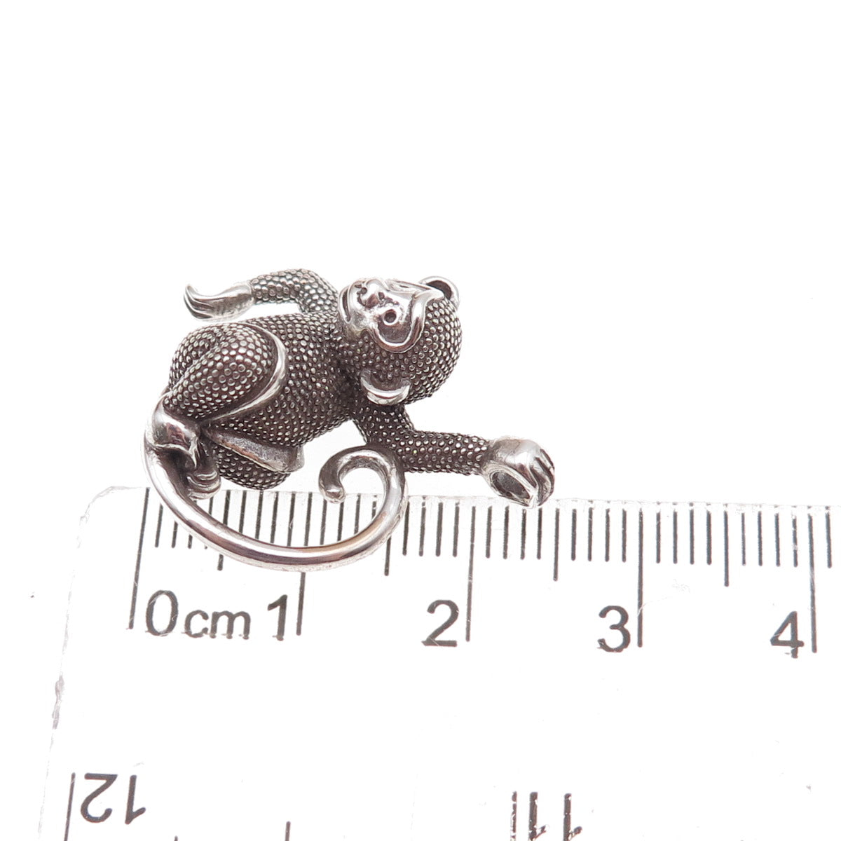 925 Sterling Silver Vintage Monkeying Around Oxidized 3D Charm Pendant