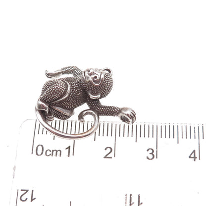 925 Sterling Silver Vintage Monkeying Around Oxidized 3D Charm Pendant