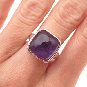 925 Sterling Silver Vintage Real Amethyst Modernist Oxidized Ring Size 6.75