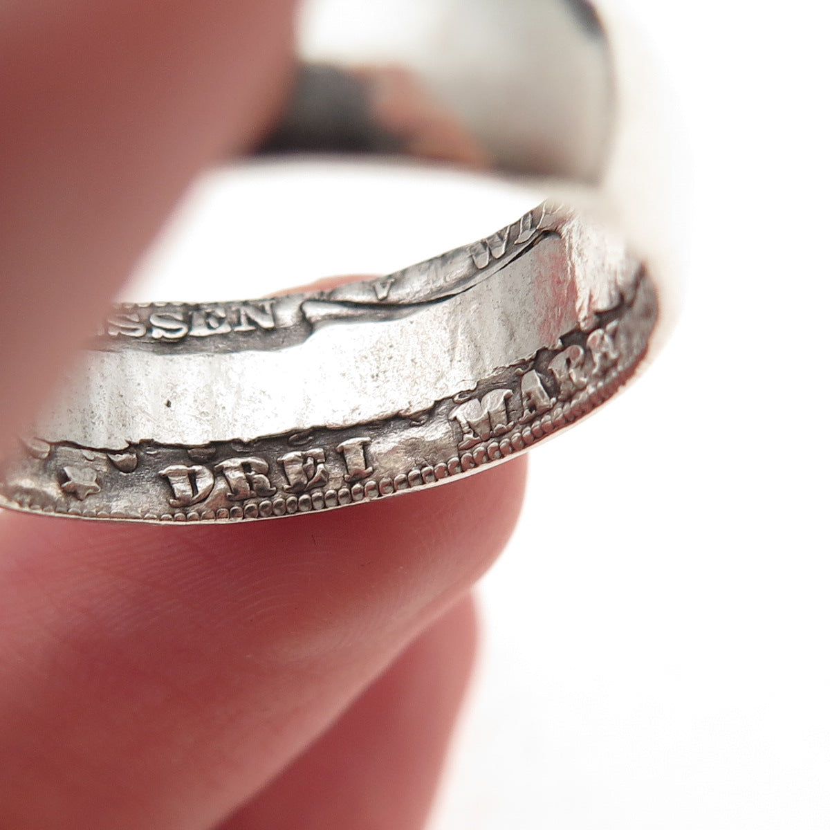 900 Silver Antique 1909 Kingdom of Prussia 3 Mark William II Coin Ring Size 11