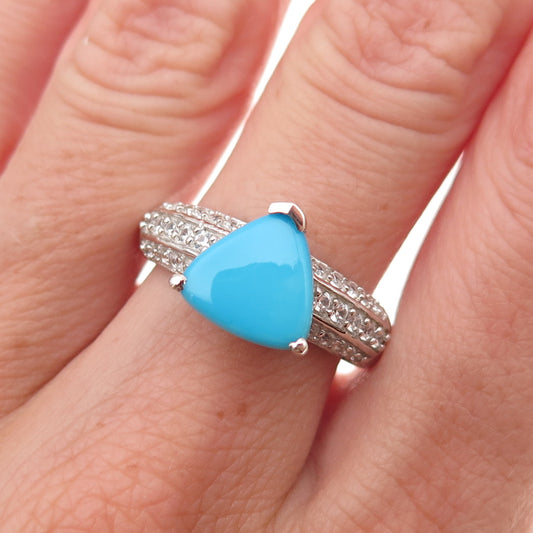 Chuck Clemency 925 Sterling Silver Real Turquoise & White Topaz Ring Size 8.25