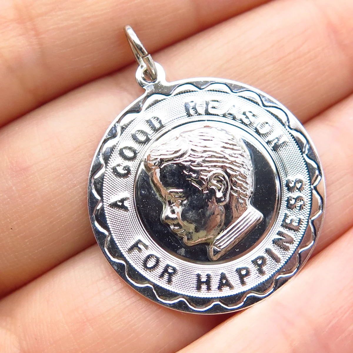 925 Sterling Silver Vintage Spencer "A Good Reason For Happiness" Boy Pendant