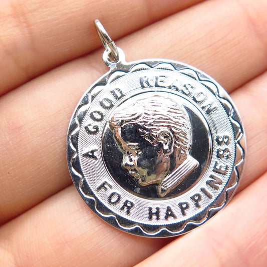 925 Sterling Silver Vintage Spencer "A Good Reason For Happiness" Boy Pendant