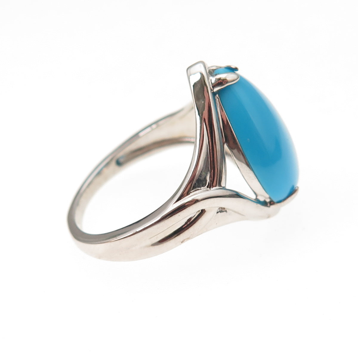925 Sterling Silver Real Sleeping Beauty Turquoise Teardrop Ring Size 8.25