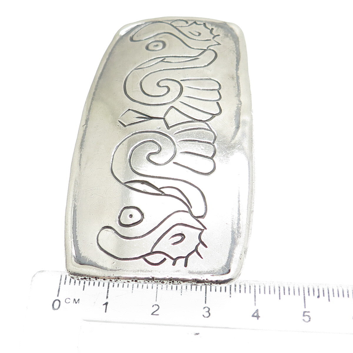 925 Sterling Silver Vintage Engraved Tribal Bird Belt Buckle