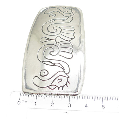 925 Sterling Silver Vintage Engraved Tribal Bird Belt Buckle
