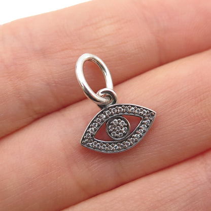 PANDORA 925 Sterling Silver Round-Cut C Z Evil's Eye Dangle Charm Mini Pendant
