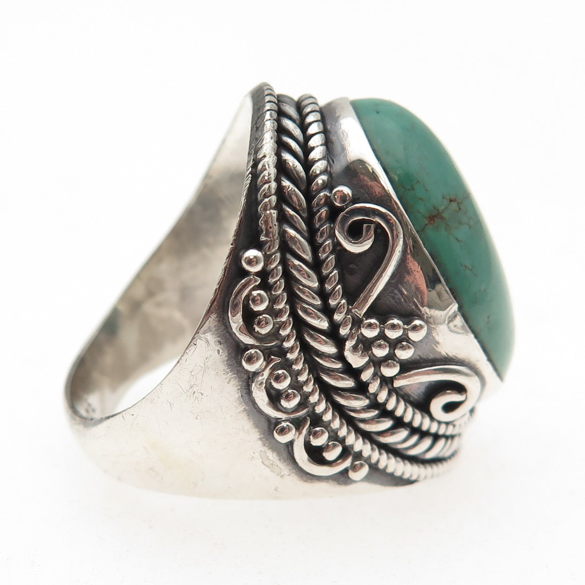 925 Sterling Silver Vintage Real Kingman Turquoise Oxidized Ring Size 8.75