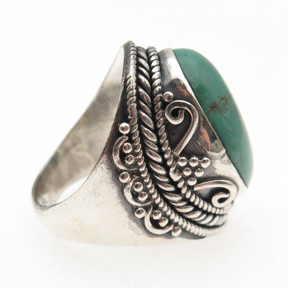 925 Sterling Silver Vintage Real Kingman Turquoise Oxidized Ring Size 8.75