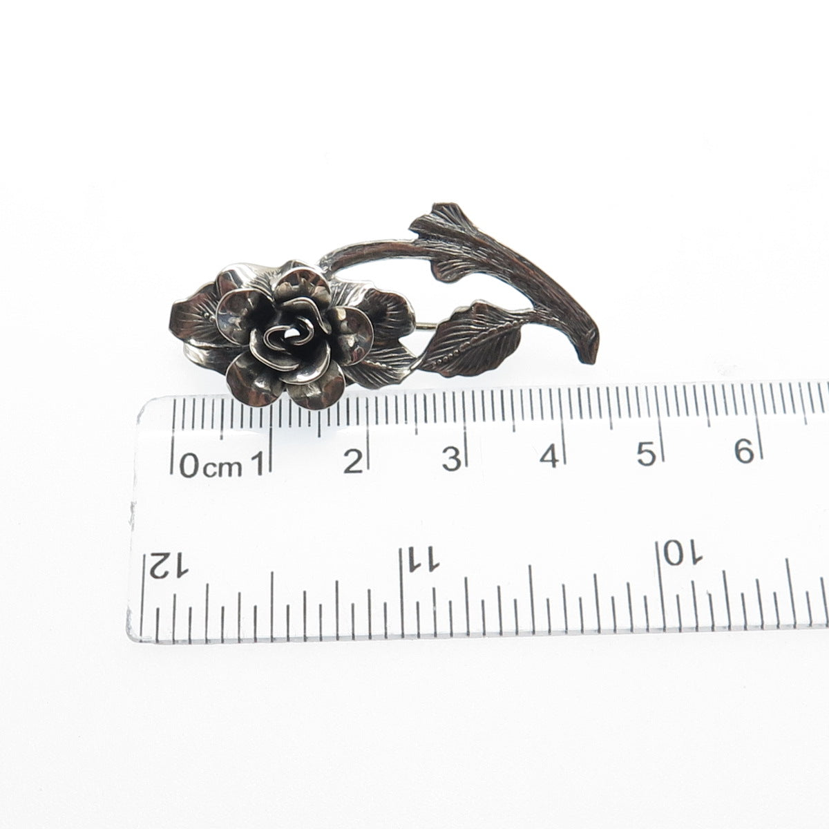 JEWELART 925 Sterling Silver Antique Art Deco Rose Flower Oxidized Pin Brooch