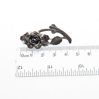 JEWELART 925 Sterling Silver Antique Art Deco Rose Flower Oxidized Pin Brooch