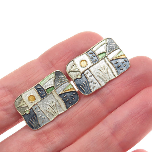 David Andersen 925S Sterling Silver Gold Plated Vintage Norway Enamel Cufflinks