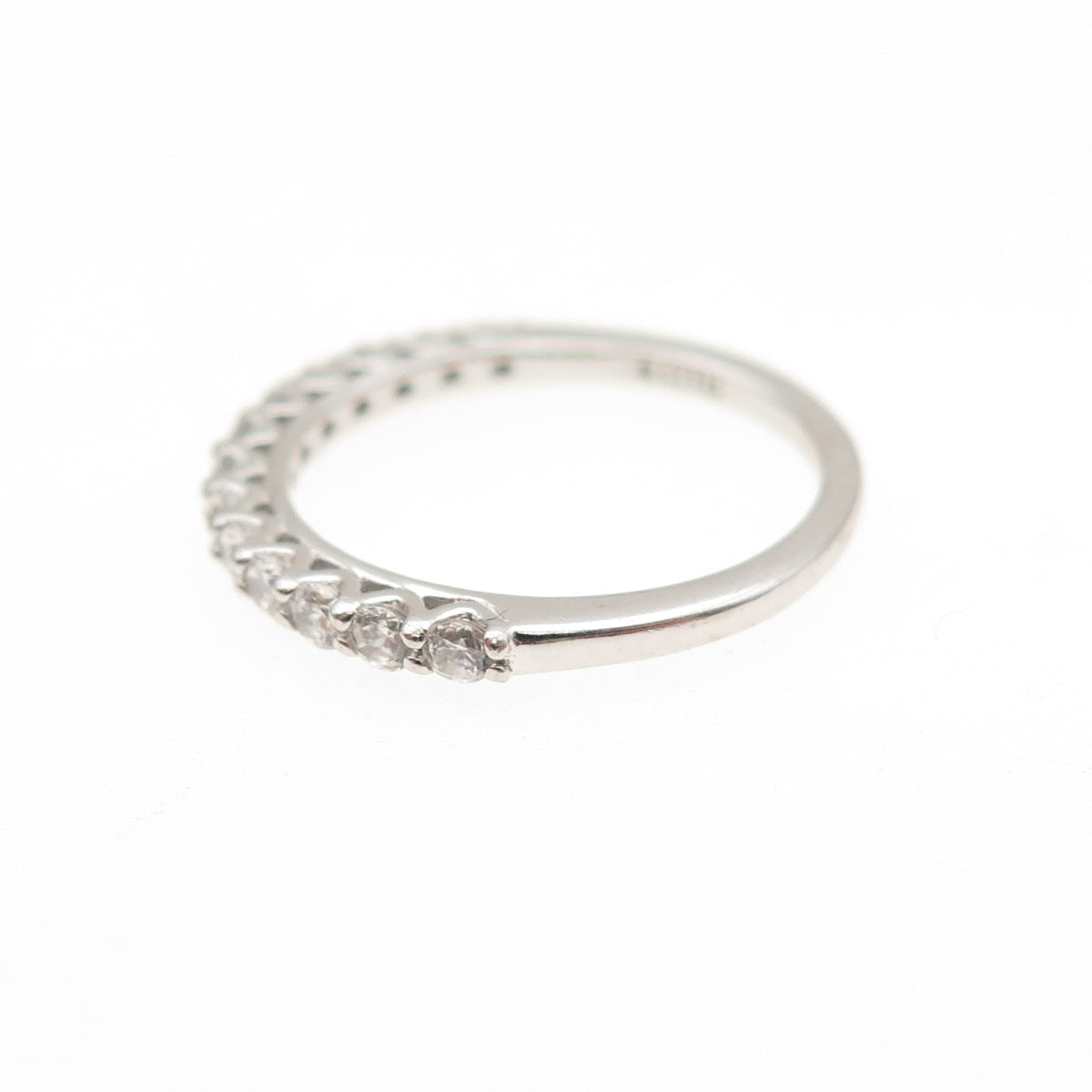 925 Sterling Silver Round-Cut C Z Half Eternity Stackable Band Ring Size 5.25