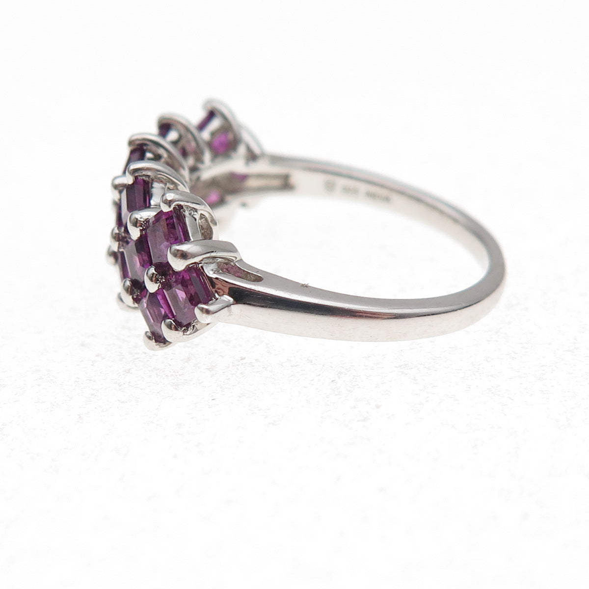 925 Sterling Silver Vintage Real Princess-Cut Amethyst Ring Size 6