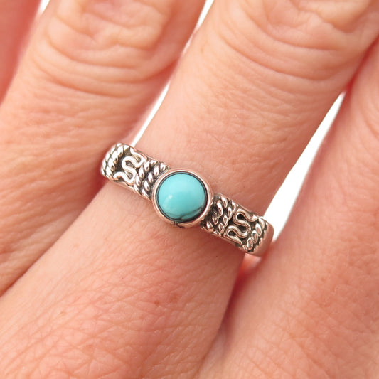 925 Sterling Silver Vintage Real Sleeping Beauty Turquoise Oxidized Ring Size 7