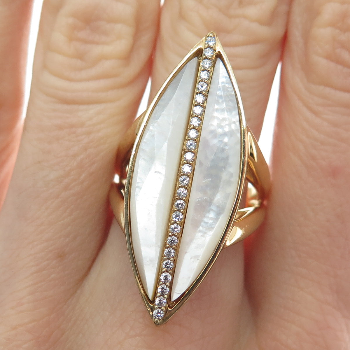 ARGENT BY PAIGE 925 Sterling Silver Gold Plated Real MOP & C Z Ring Size 7.25