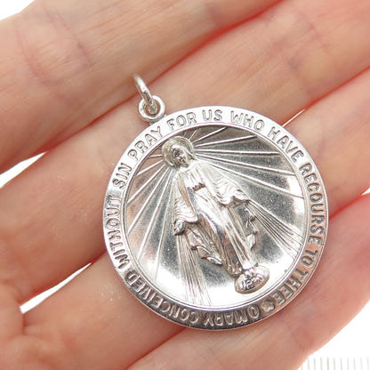 THEDA 925 Sterling Silver Vintage St. Mary Miraculous Religious Medal Pendant