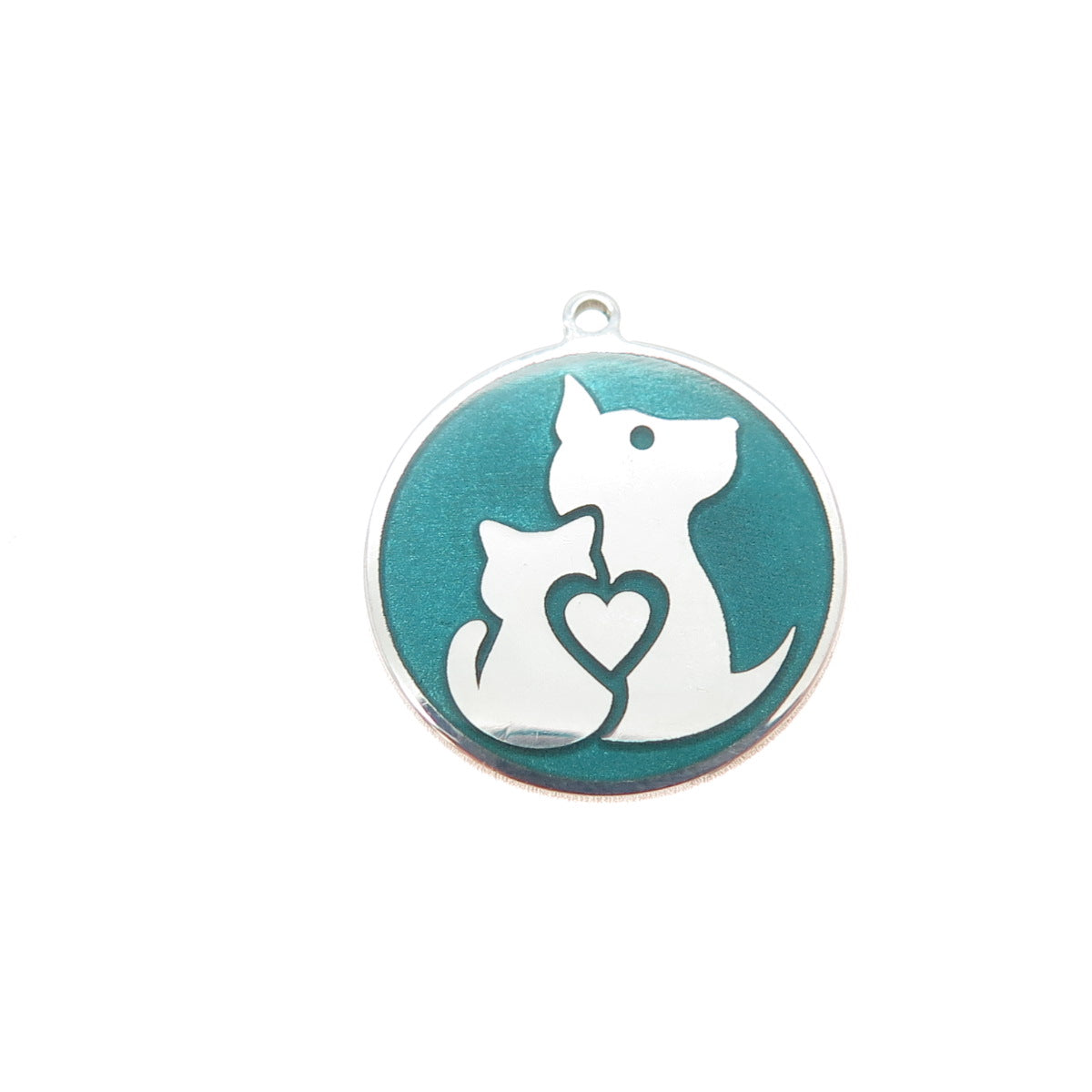 925 Sterling Silver Turquoise Enamel Cat Dog Friendship Minimalist Charm Pendant