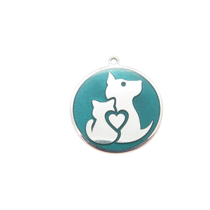 925 Sterling Silver Turquoise Enamel Cat Dog Friendship Minimalist Charm Pendant