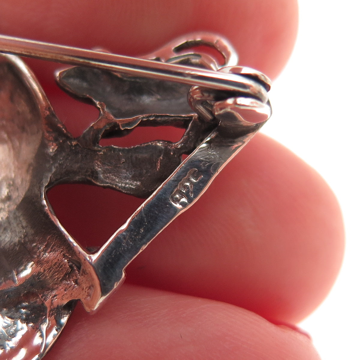 925 Sterling Silver Vintage Cat & Mouse Oxidized Pin Brooch