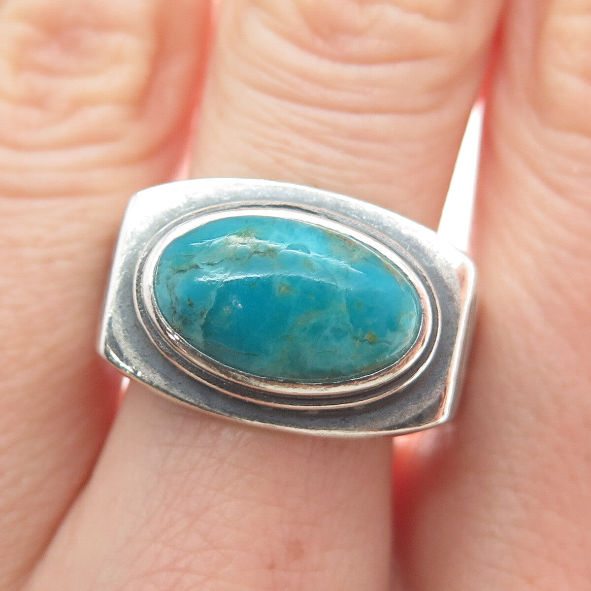 DESERT WIND 925 Sterling Silver Southwestern Turquoise Modernist Ring Size 10