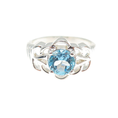 CLYDE DUNEIER CID 925 Sterling Silver Vintage Real Blue Topaz Ring Size 7.5