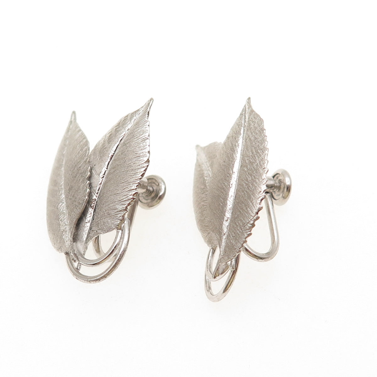 Harry S. Bick 925 Sterling Silver Vintage Floral Leaf Screw Back Earrings