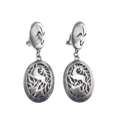 BEZALEL 925 Sterling Silver Vintage Jerusalem Deer Oxidized Clip On Earrings