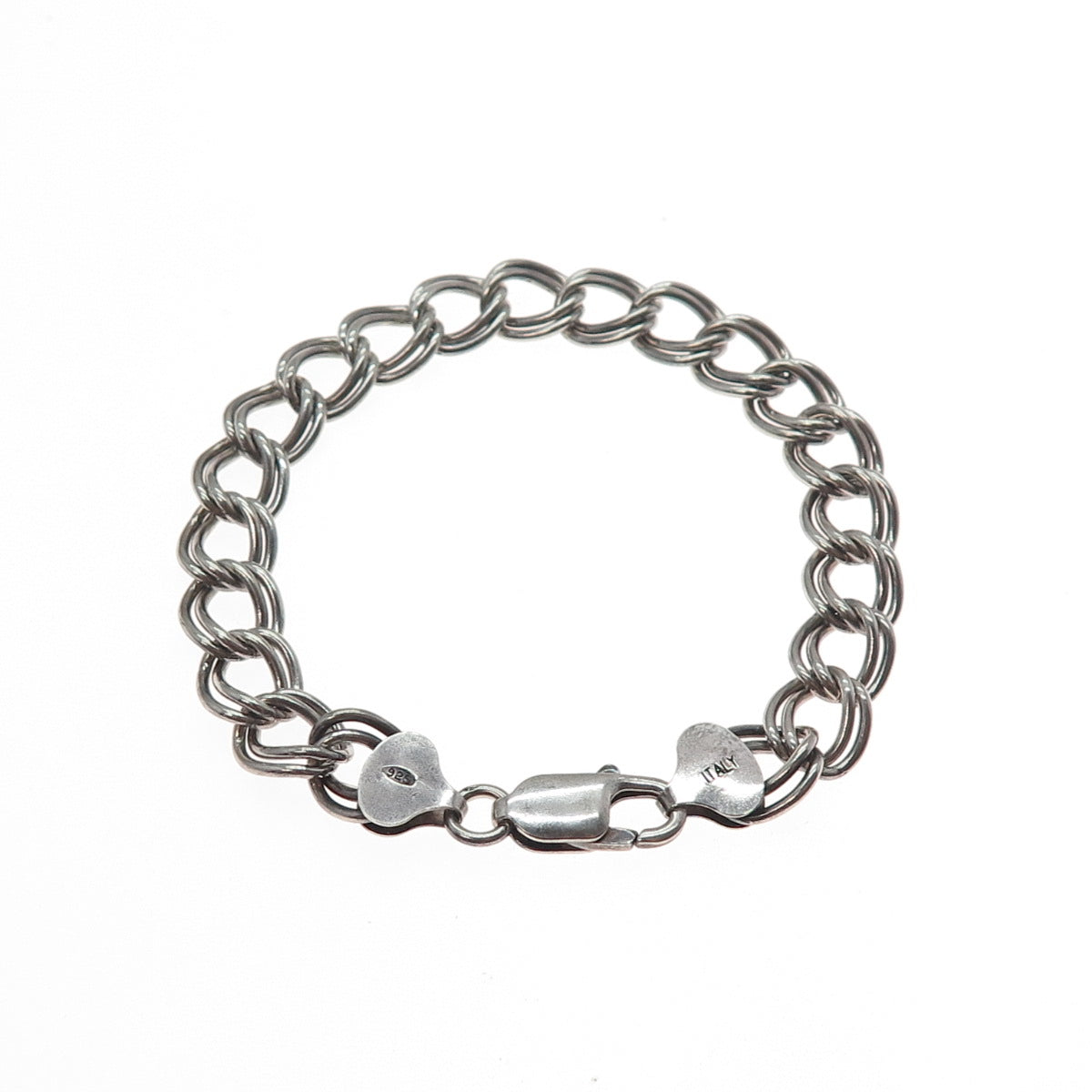 925 Sterling Silver Vintage Italy Double Curb Link Bracelet 6.75"