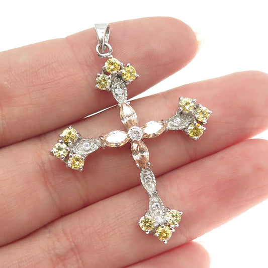 925 Sterling Silver Multi-Color C Z Cross Pendant