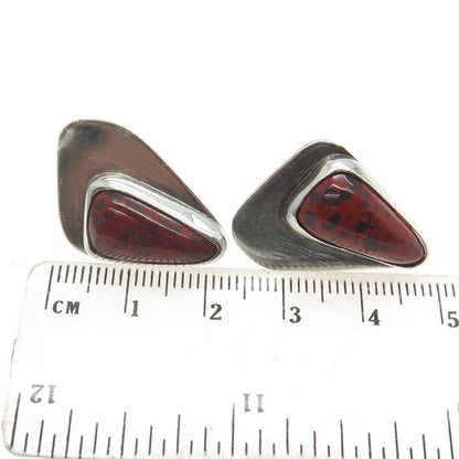 BUD COLIN 925 Sterling Silver Vintage Mahogany Obsidian Gem Screw Back Earrings