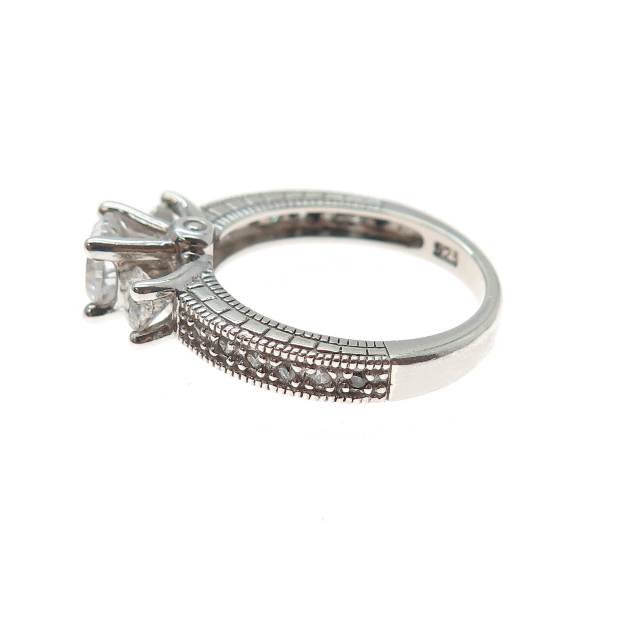 925 Sterling Silver Round-Cut C Z Engagement Ring Size 6.25