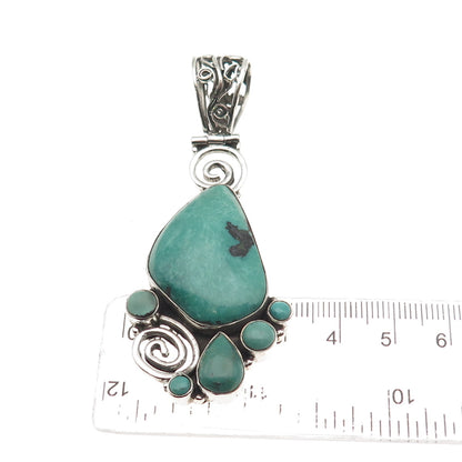 925 Sterling Silver Vintage Real Kingman Turquoise Modernist Spiral Pendant