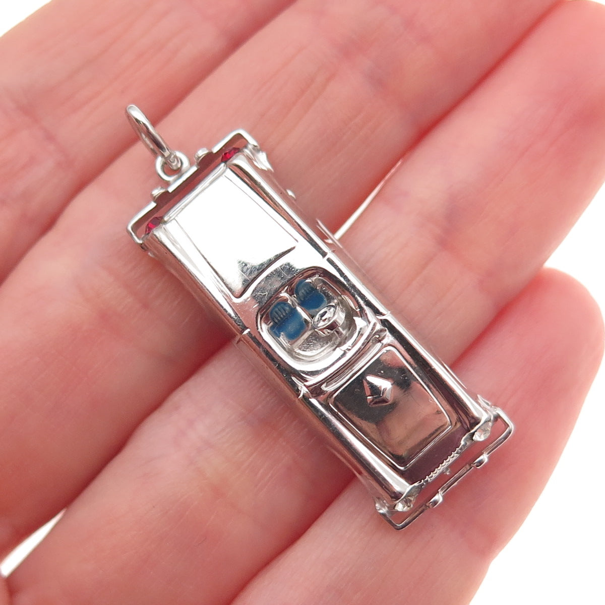AE Art's Elegance 925 Sterling Vintage Enamel Convertible Car Movable 3D Pendant