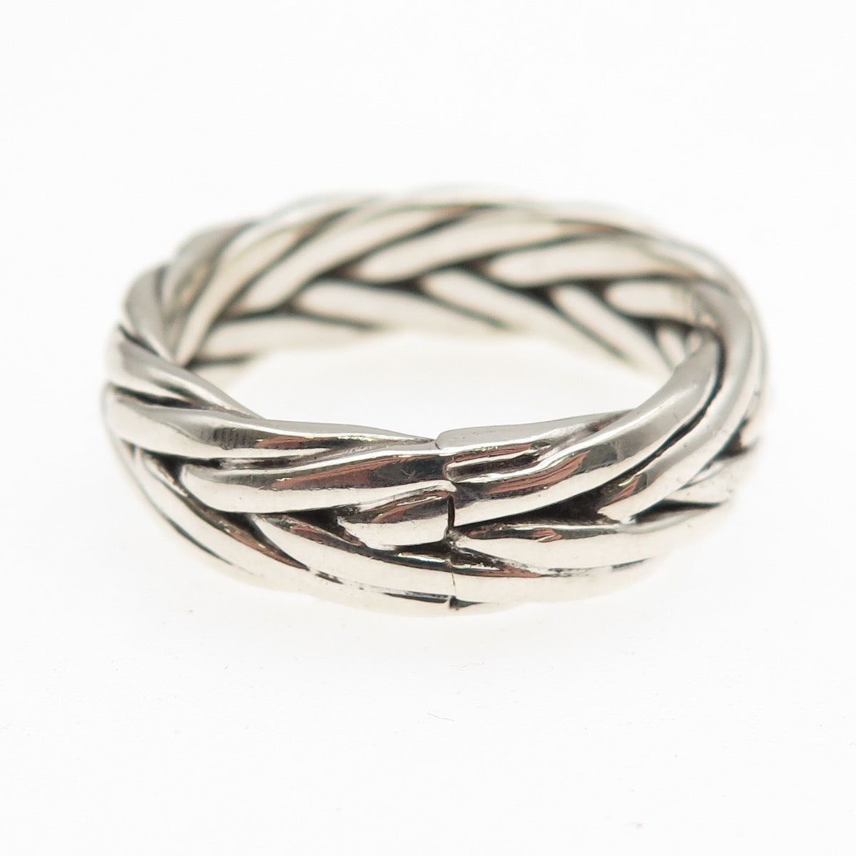925 Sterling Silver Vintage CII Mexico Wheat Braided Oxidized Band Ring Size 10