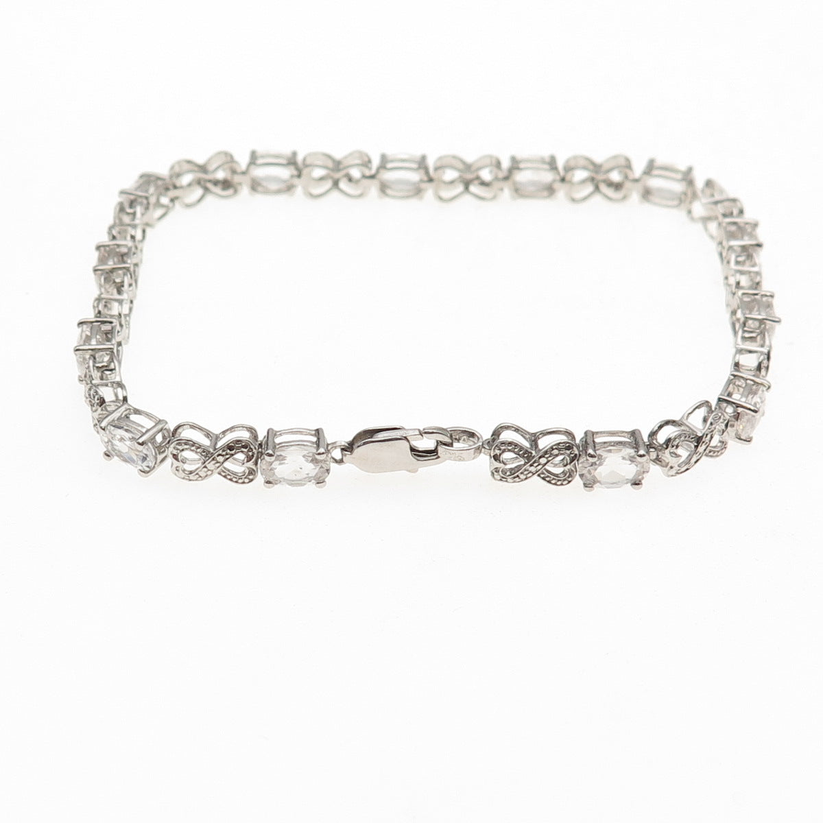925 Sterling Silver Real Diamond Accent & White Topaz Infinity Bracelet 7.5"