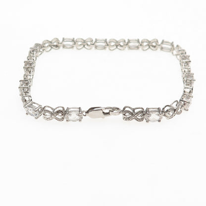 925 Sterling Silver Real Diamond Accent & White Topaz Infinity Bracelet 7.5"