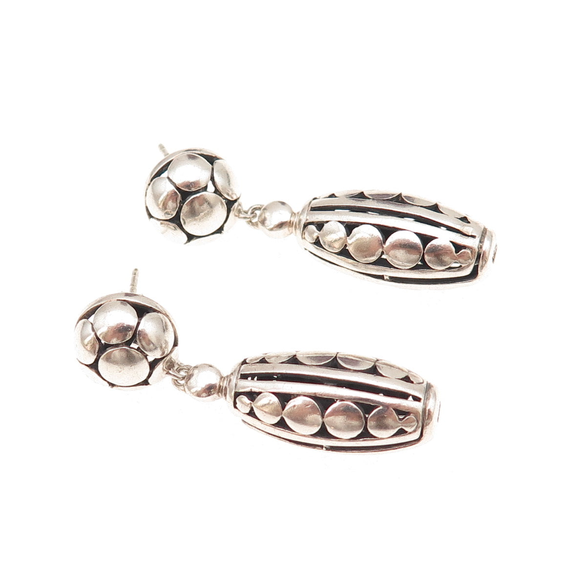 925 Sterling Silver Vintage Dotted Oxidized Dangle Earrings