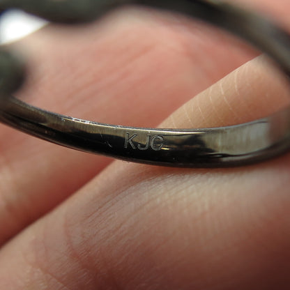 925 Sterling Silver Round-Cut Diamond Heart Floral Black Rhodium Ring Size 8.25